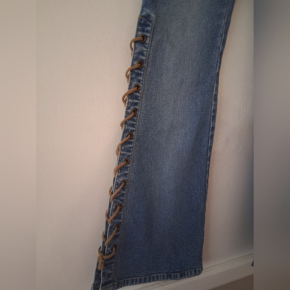 Rare Mudd Denim Lace-Up Wide Leg Jeans - Picture 4 of 11